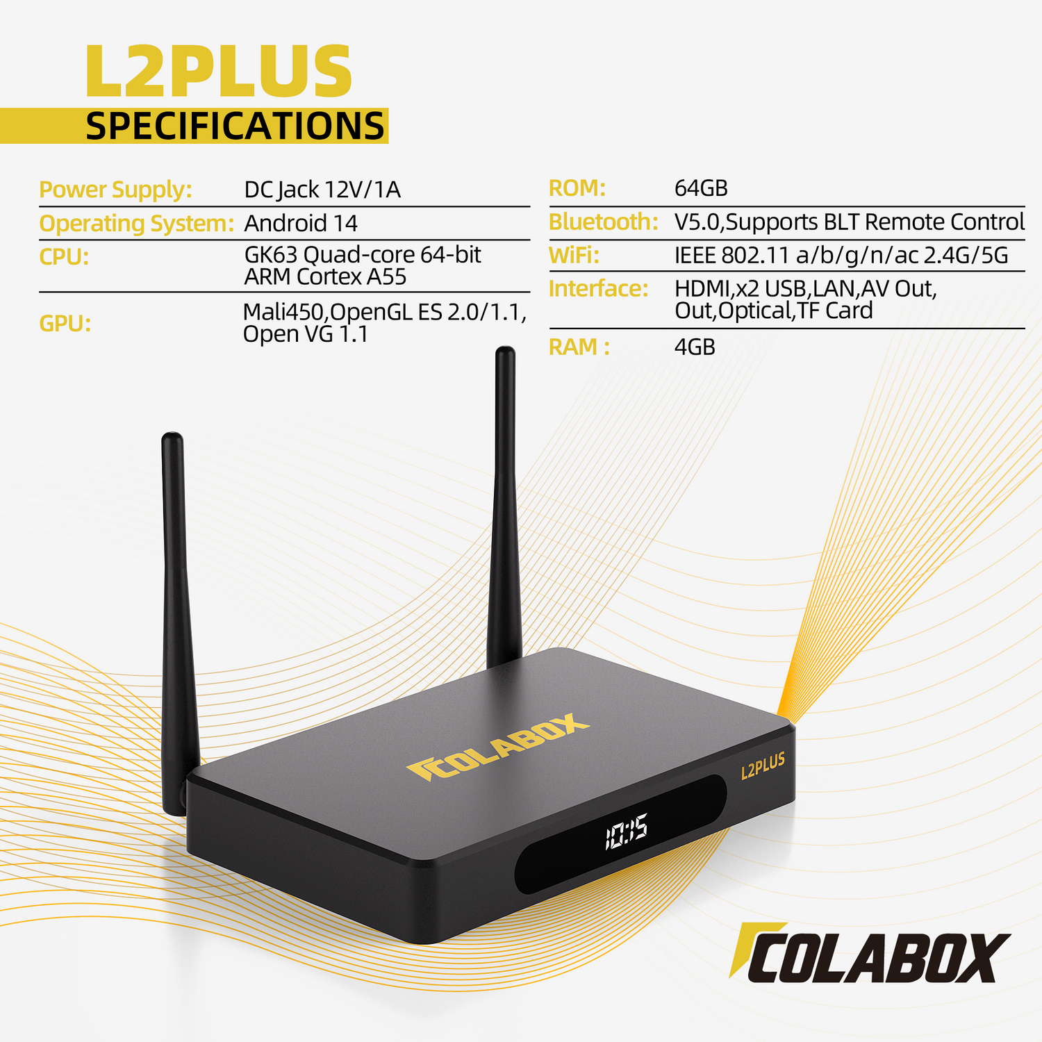 ColaBox L2 Plus Android 14 TV Box - 4K Ultra HD Streaming Player with No Monthly Fees / 7-Day Replay