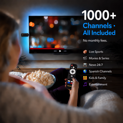 ColaStick V1 Plus — 1000+ live channels including sports, movies, news, and international content
