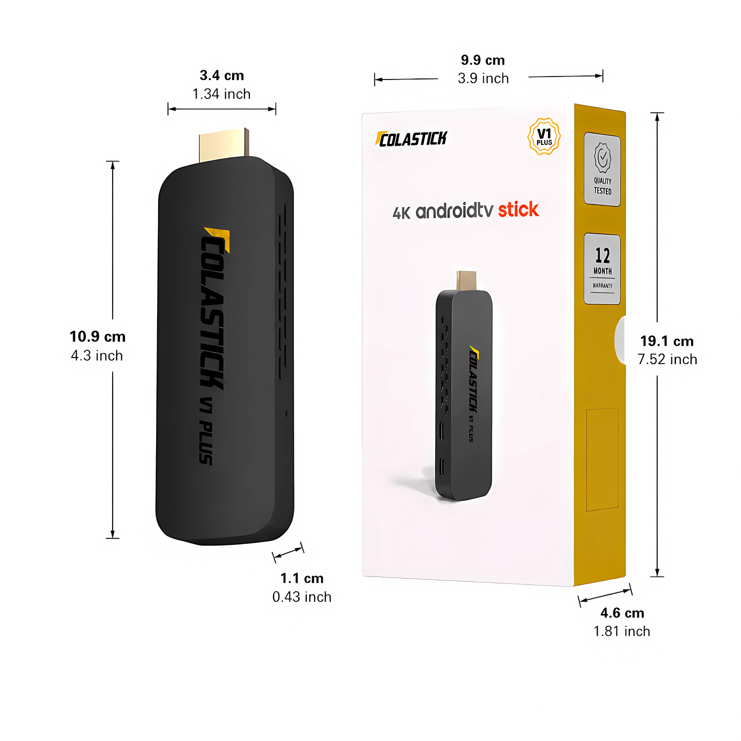 ColaStick V1 Plus dimensions — compact pocket-size HDMI streaming stick size reference