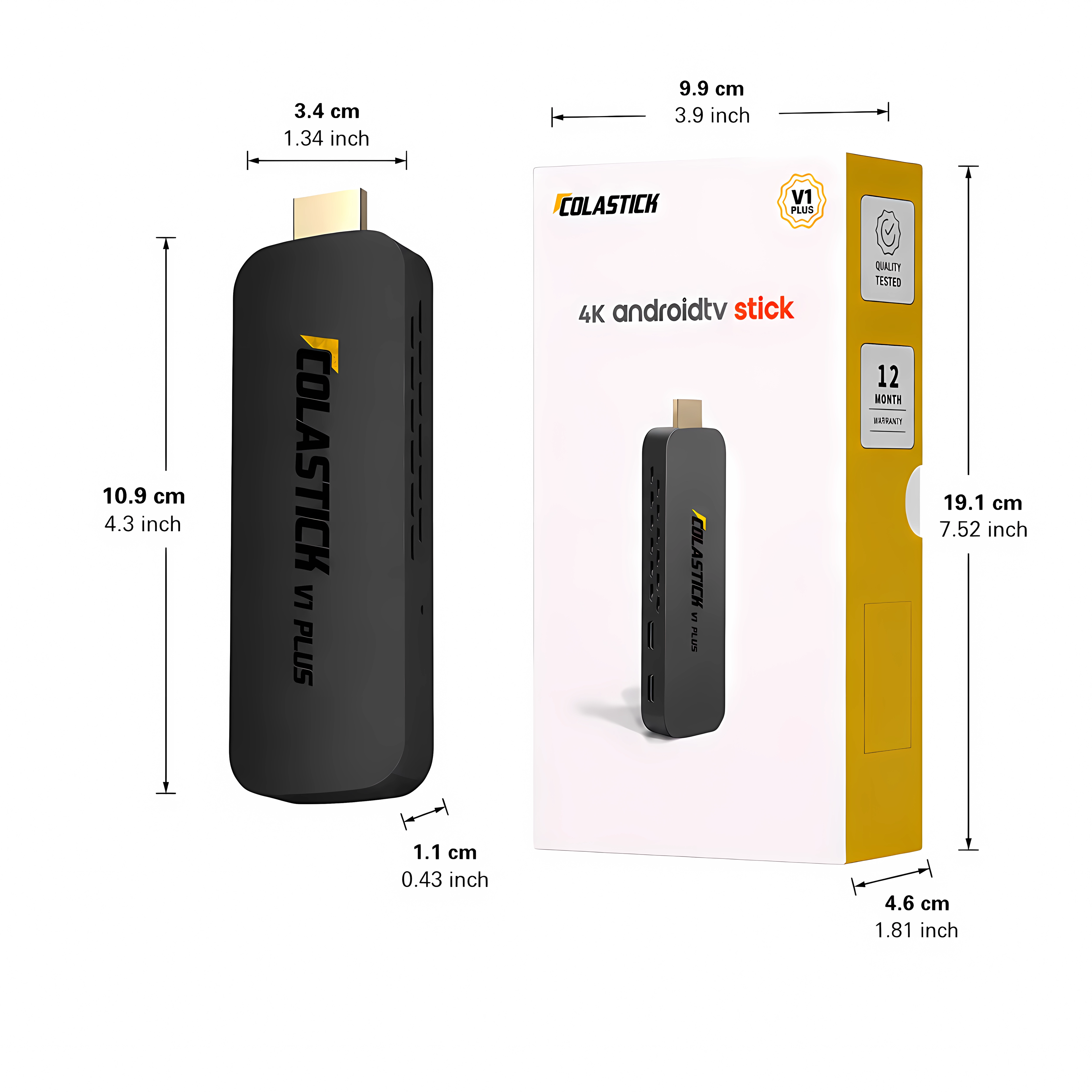 ColaStick V1 Plus dimensions — compact pocket-size HDMI streaming stick size reference