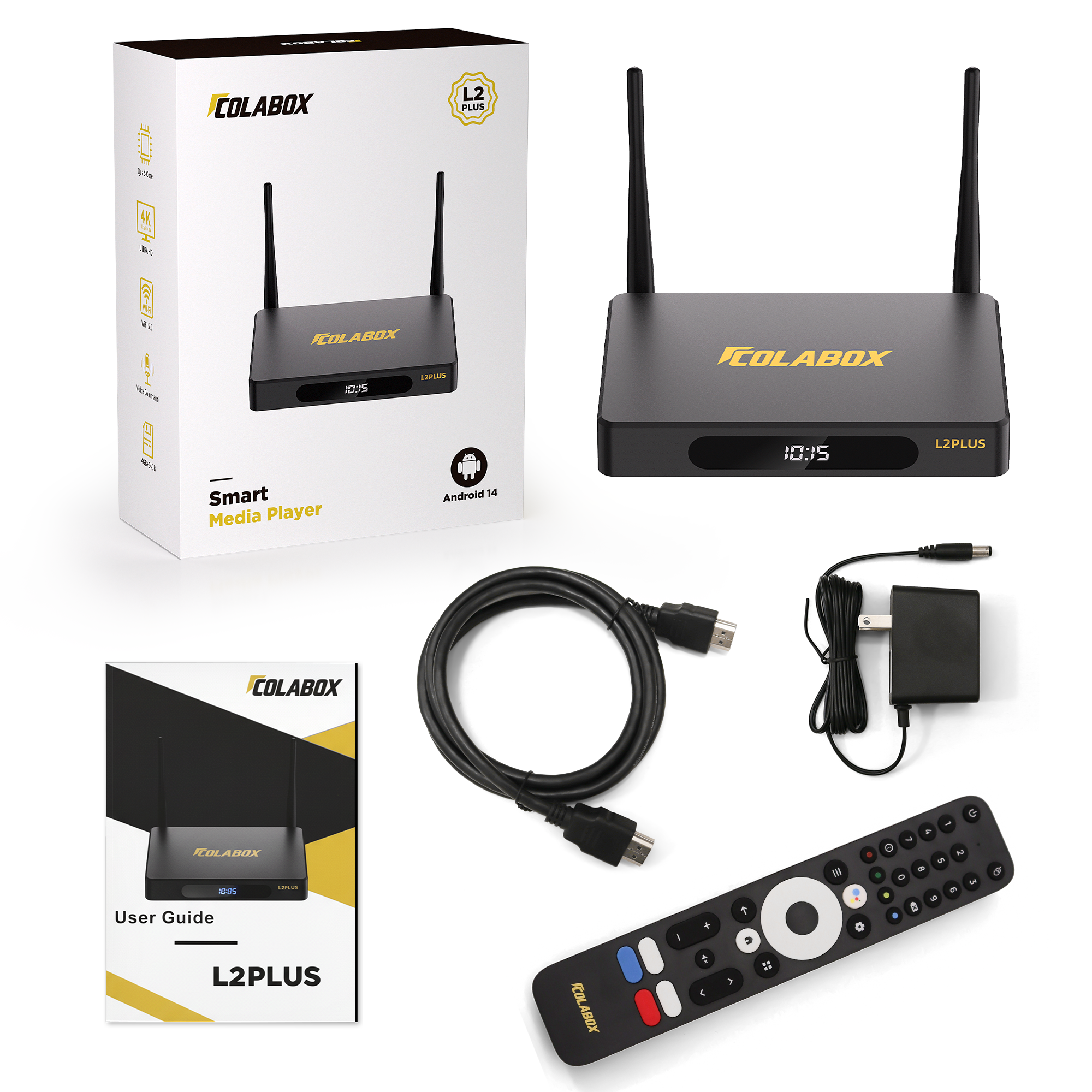 ColaBox L2 Plus Android 14 TV Box - 4K Ultra HD Streaming Player with No Monthly Fees / 7-Day Replay